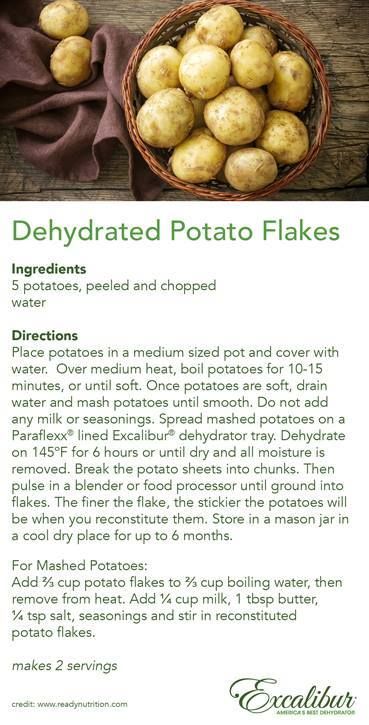 Dehydrated Potato Flakes, Dehydrating Food Storage, Dehydrate Potatoes, Sweet Potato Flour, Food Dehydration, Instant Mashed Potatoes, Dehydrated Vegetables, Potato Flakes, Canning Food Preservation