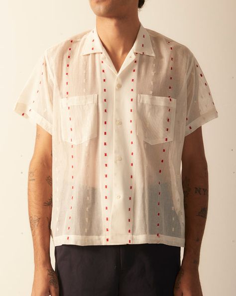 Duo Dot Mesh Short Sleeve Shirt – BODE Mesh Curtain, Kitchen Windows, Mesh Short, Red Embroidery, Mesh Shorts, Short Sleeve Shirt, Sleeve Shirt, Casual Button Down Shirt, Button Down Shirt