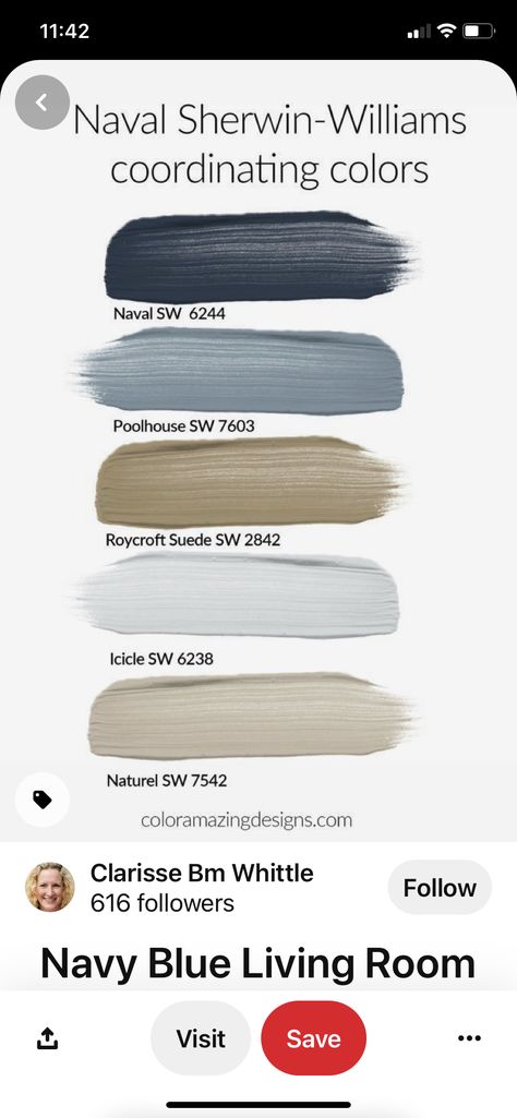 Naval Sherwin Williams, Grey Color Pallets, Blue Gray Paint, Navy Walls, Farmhouse Paint Colors, House Color Palettes, Farmhouse Paint, Paint Color Schemes, House Color Schemes