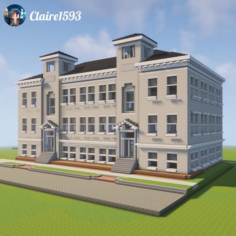 Mayor House Minecraft, Minecraft College Campus, Minecraft Highschool, Minecraft School Building, School In Minecraft, Office Minecraft, Minecraft Suburban House, City Minecraft, Minecraft School