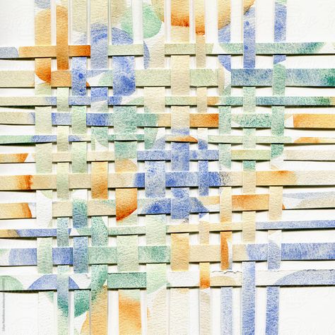 Woven Paper Art, Striped Collage, Watercolor Weaving, Op Art Paper Weaving, Background For Poster, Fabric Collage Landscape Textile Art, Watercolor Vector, Collage Making, Summer Projects