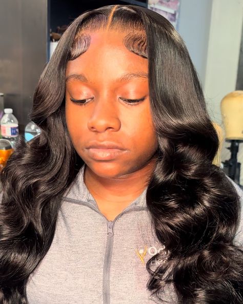 Closure sew in with beautiful luscious curls 🥺😍 #hairbytanky #nolahairstylist #closuresewin Sew In Closure Middle Part, Sew In Closure, Sew In With Closure, Closure Middle Part, Sew In Curls, Birthday Hair, Middle Part, Middle Parts, Sew In