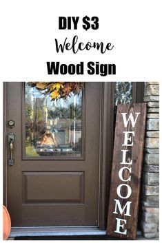 DIY $3 Welcome Sign - Frugally Fantastic How To Make Front Porch Welcome Sign, Diy Porch Signs, Diy Vases, Porch Leaners, Welcome Sign Front Door, Wood Welcome Sign, Welcome Wood Sign, Small Porch, Welcome Signs Front Door