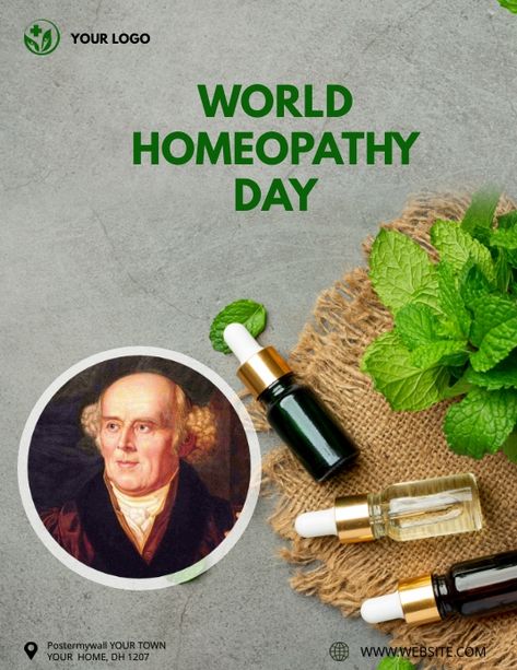 Create the perfect design by customizing easy to use templates in MINUTES! Easily convert your image designs into videos or vice versa! Browse through effective promotional flyers, posters, social media graphics and videos. Download web quality graphics for free! Prices start at $2.99 ONLY. World Homeopathy Day Poster, Dr Samuel Hahnemann, World Homeopathy Day, April Month, Health Campaign, Medical Jokes, Daily Progress, Health Poster, Medical Student Study