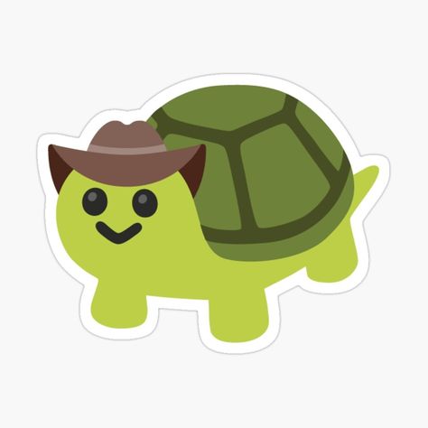 drawing of a turtle wearing a cowboy hat Tortoise Stickers, Turtle Emoji, Hat Puns, Google Emoji, Cute Turtle Drawings, Happy Emoji, Turtle Sticker, Happy Turtle, Patch Ideas