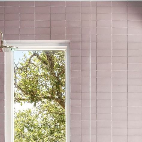 Fireclay Tile on Instagram: "A shower that’s lovely in lavender. 💜 Set in a clean stacked pattern, #Fireclay3x6 Ceramic Tile in dusty purple #fireclayPaintedSky takes classic subway tile to another level in this inviting space complete with a unique built-in niche shelf and finished with Bullnose Edge trim.⁠ Tap the link in bio to bring home the look. ⁠ -⁠ Design:⁠ @moontoweraustin⁠ -⁠ 📷️: @anindoorlady⁠" Lavender Tile, Niche Shelf, Niche Shelves, Lavender Bathroom, Lavender Walls, Purple Bathroom, Purple Bathrooms, Metro Tiles, Fireclay Tile