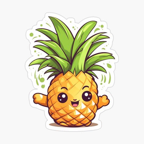 Fruit Cute Drawing, Pineapple Character, Pineapple Cartoon, Watercolor Tags, Graffiti Workshop, Kawaii Pineapple, Pineapple Drawing, Pineapple Illustration, Pineapple Sticker