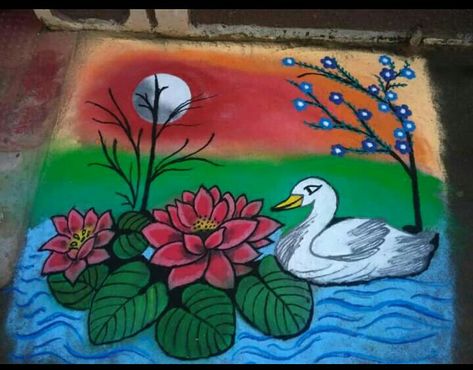 Swan Rangoli, Kolam Drawing, Birds Rangoli, Margali Kolam, Watercolor Course, Accessory Illustration, 3d Rangoli, Margazhi Kolam, Circle Mehndi