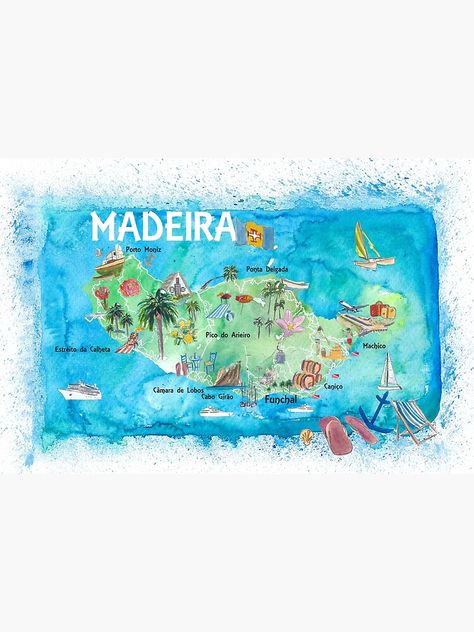 "Madeira Portugal Island Illustrated Map with Landmarks and Highlights" Postcard for Sale by artshop77 | Redbubble Marie Galante, Patras, Travel Map, Caribbean Travel, Illustrated Map, Travel Maps, Grand Art, Menorca, Etsy Art