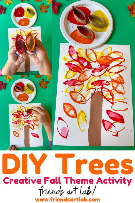 Create beautiful, unique trees with your little ones using our fall tree art for preschoolers! Fall Trees Crafts Preschool, Fall Collage For Preschoolers, Fall Leaves And Trees Preschool, Fall Trees Preschool Art, Fall Themed Art Projects For Preschool, Handprint Fall Tree, Fall Study Preschool, Tree Study Creative Curriculum Preschool Art, Changes All Around Toddler Theme