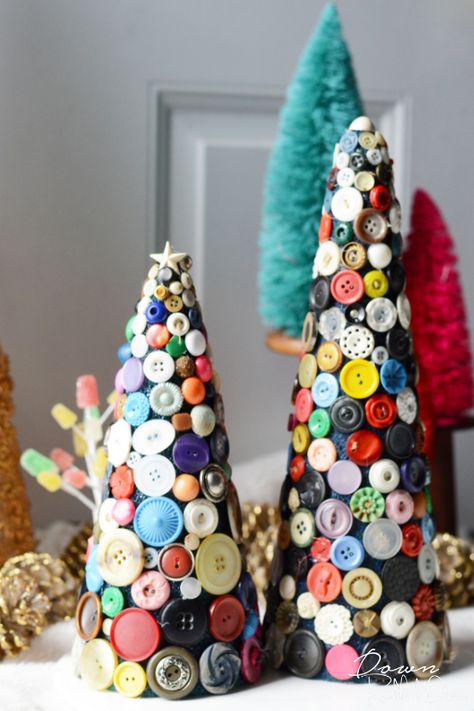 Button Trees | DIY Christmas Decor | Christmas Decor DIY | Button Craft | Buttons Crafts | Buttons Crafts Ideas | Christmas Decorations DIY | Christmas Decorations | Vintage Christmas | Vintage Christmas Decorations | Upcycled Christmas | Christmas Craft | Down Redbud Drive #buttoncraft #christmascraft #christmasdecor #christmasdiy Vintage Christmas Diy, Button Trees, Diy Button Crafts, Christmas Tree Colorful, Colorful Christmas Decor, Happiest Season, Decorating A Christmas Tree, Button Tree, Blue Christmas Decor