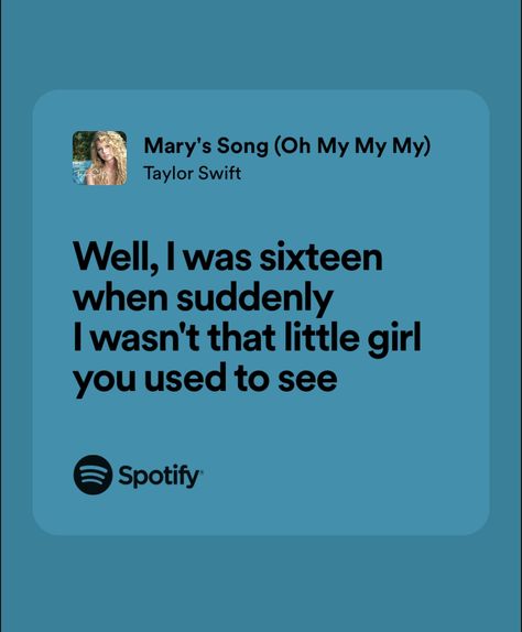 Mary's Song Taylor Swift Lyrics, Marys Song Taylor Swift, Mary's Song Taylor Swift, Song Taylor Swift, Teen Songs, Mary's Song, Gratitude Journal Prompts, Sixteenth Birthday, Taylor Lyrics