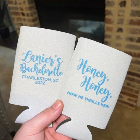 Rehearsal Favors, Mamma Mia Wedding, Koozie Wedding Favors, Wedding Snapchat, Wedding Koozies, Bachelorette Party Planning, Bridal Bachelorette Party, Bachelorette Themes, Bachelorette Decorations