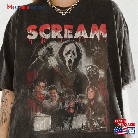 Vintage Scream Movie Shirt Ghostface Halloween Sweatshirt 90S Bootleg Hoodie Check more at https://musictourtees.com/product/vintage-scream-movie-shirt-ghostface-halloween-sweatshirt-90s-bootleg-hoodie/ Ghostface Clothes, Scream Merch, Ghostface Shirt, Scream Shirt, Boo Basket, Scream Movie, Fit Ideas, Halloween Sweatshirt, Dope Outfits