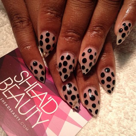 Black Nails With White Dots, Red Polka Dot Nails, Black Polka Dot Nails, White Polka Dot Nails, Polka Dot Nail Designs, Stiletto Nails Short, Dot Nail Designs, Shape Nails, Beyond Imagination