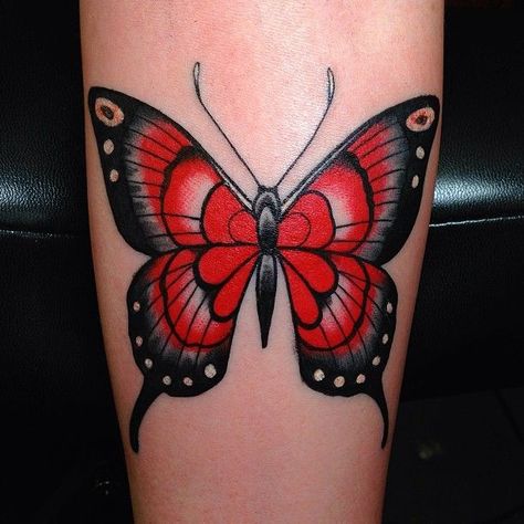 http://tattoomagz.com/red-butterflies-tattoos/ Traditional Butterfly Tattoo, Butterfly Tattoo Cover Up, Black Butterfly Tattoo, Butterfly Hand Tattoo, Butterfly Tattoo On Shoulder, Butterfly Tattoo Meaning, Tattoo Henna, Magic Tattoo, Moth Tattoo