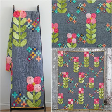 HELLO! It's currently snow/hailing/raining and I can't help but think about sunnier and warmer days! So no better time to introduce this ... Quilt Board, Patchwork Projects, Quilts Modern, Metallic Pattern, Round Robin, Quilt Square Patterns, Flower Quilts, Flower Quilt, Fabric Kit