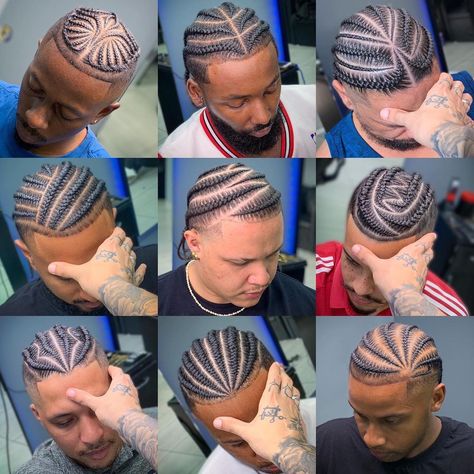 @barbearia_21 🧠 #leo21braids | Instagram Cornrow Styles For Men, Cornrow Braids Men, Hair Designs For Men, Braids With Fade, Braided Man Bun, Short Hair Twist Styles, Braid Styles For Men, Boy Braids Hairstyles, Cornrow Hairstyles For Men