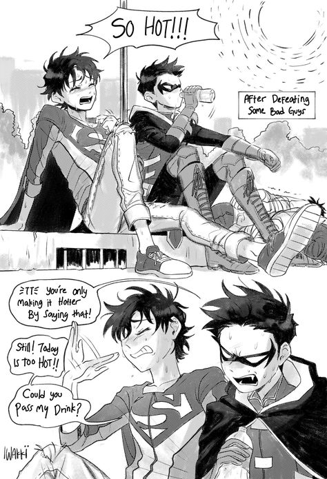 🎨 art by: @iwakkecubung Damian X Superboy, Jondami Fanart Kiss, Batman And Robin Fanart, Damian X Jon Kiss, Damijon Comic, Damian X Jon Fanart, Jon X Damian Fanart, Supersons Fanart, Damien X Jon