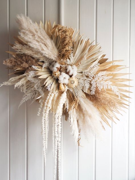 Floral Wall Installation, Modern Bohemian Home, Traditional Wreath, Cloud Forest, Dried Pampas, Boho Wedding Flowers, Blush Cream, Event Centerpiece, Dried Florals