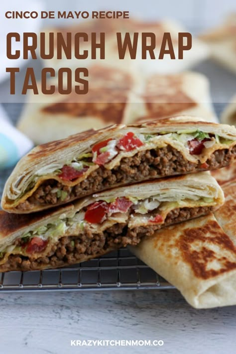 Bring fast food home by making a homemade Crunchy Taco Wrap. An easy to eat crispy taco wrapped in a soft shell and browned in a stove-top skillet. Soft Taco Shells, Seasoned Sour Cream, Taco Wraps, Crunch Wrap, Crispy Tacos, Soft Tacos, Pot Luck, Taco Stuffed Shells, Food Home