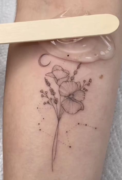 Orchid Tattoo Thigh, Delicate Orchid Tattoo, Moon And Orchid Tattoo, Orchids And Moonlight Tattoo, Aquarius Tattoo Orchid, Orchid Flower Tattoos, Orchid Tattoo, Orchid Flower, Flower Tattoos