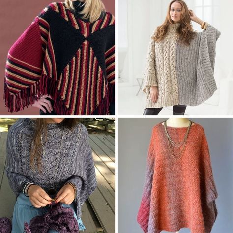 31 Free Poncho Knitting Patterns (Easy Knit Ponchos) Poncho With Sleeves Knitting Pattern, Poncho Sweater Pattern Free Knitting, Poncho Knitting Patterns Free, Knitting Patterns Easy, Poncho Knitting, Tea Cosy Pattern, Thanksgiving Crochet, Hand Knit Poncho, Poncho Knitting Patterns