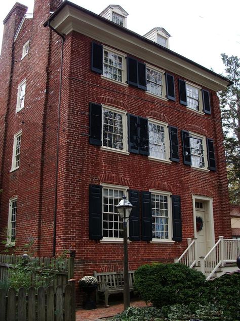 c. 1730 Federal For Sale in Chestertown, Maryland - OldHouses.com Federal Architecture, Federal House, Chestertown Maryland, Washington College, Fountain Park, Brick Floor, Brick Path, Dining Room Fireplace, Wood Floors Wide Plank