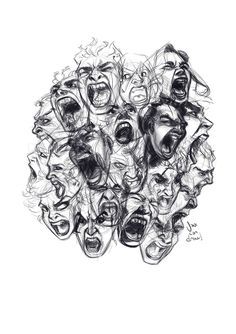 Different Emotions Faces Drawing, Screaming Face Painting, Screaming Face Drawing, Drawing Screaming, Emotions Drawing, Screaming Drawing, Screaming Face, Watercolor Portrait Tutorial, Art Is Dead