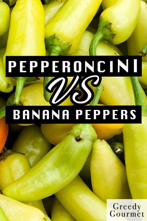 #Pepperoncini vs Banana peppers, the two are often confused for each other. How do you tell them apart? Check out this article for all you need to know! #bananapeppers #peppers Homemade Pepperoncini Peppers, Homemade Pepperchini, What To Do With Sweet Banana Peppers, What To Make With Banana Peppers, Fresh Banana Pepper Recipe, Pepperocini Peppers, 30 Minute Meals Chicken, Recipes With Banana Peppers, Sweet Banana Peppers