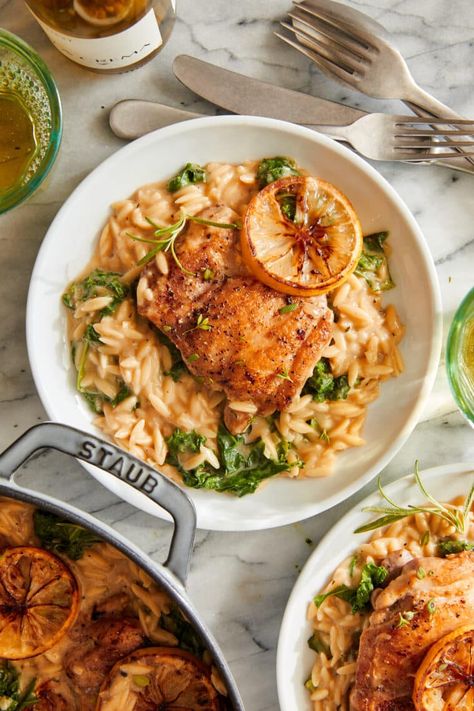 Lemon Chicken And Orzo, Chicken Orzo Pasta, Lemony Orzo, Damn Delicious Recipes, Chicken And Orzo, Lemon Orzo, Chicken Orzo, Lemon Chicken Recipe, One Pot Chicken