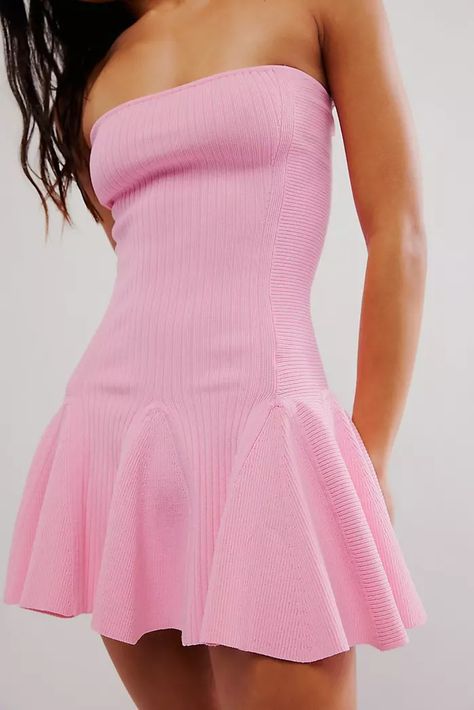 Vacation Dresses + Beach Vacation Dresses | Free People Strapless Dress Mini, Darty Szn Outfits, Beach Vacation Dresses, Angel Baby Clothes, Pink Knit Dress, Outfit Aesthetics, Rush Outfits, Vacation Dresses Beach, Cute Formal Dresses