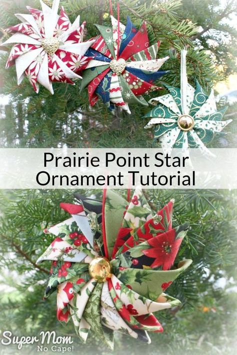 Quick And Easy Christmas Ornaments To Make, Quilted Tree Ornaments, Prairie Point Star Ornament, Stonehenge Solstice, Diy Fabric Christmas Ornaments, Diy Quilted Christmas Ornaments, Sew Ornaments, Sewn Christmas Ornaments, Christmas Decorations Sewing