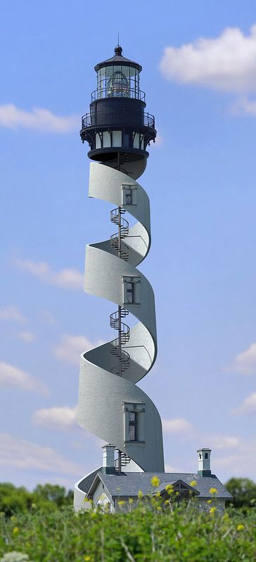 Helix Lighthouse | Originally a winner of this contest: Ligh… | Flickr Wool Stair Runner, Stairs Window, Modern Stair Railing, Edison Lamp, Stair Lighting, Beautiful Lighthouse, Spiral Stairs, Wooden Stairs, Commercial Architecture