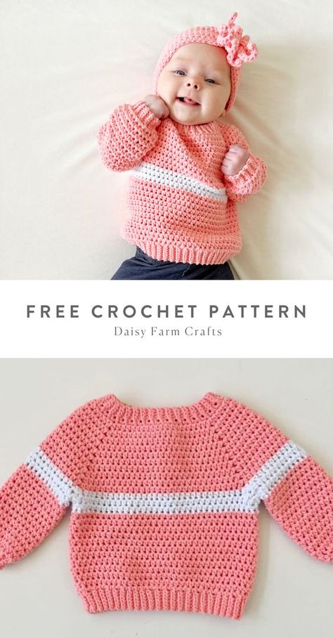 Free Pattern from Daisy Farm Crafts! Crochet Baby Sweater Patterns Free, Newborn Baby Girl Crochet Sweater Patterns Free, Baby Christmas Sweater Knitting Pattern, Baby Clothes Crochet Patterns Free, Toddler Sweater Crochet Pattern Free, Newborn Crochet Sweater, Baby Boy Crochet Outfits, Baby Boy Crochet Sweater, Crochet Baby Sweaters Free Patterns