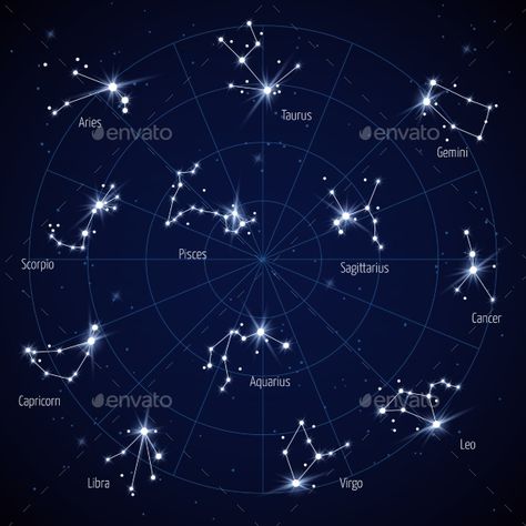 Vector sky star map with constellations stars. Set of constellation in space night illustration Alpha Centauri, Astronomy Constellations, Night Illustration, Constellation Map, Star Constellations, Zodiac Constellations, Star Map, Map Gifts, The Night Sky