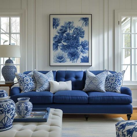 20+ Tranquil Blue and White Living Spaces • 333+ Images • [ArtFacade] Living Room Blue Accents, Blue Couch Decor, Blue Room Inspiration, Blue Living Room Color Scheme, Blue Living Room Color, Peaceful Interior, Blue Blanc, House Lounge, Living Room Blue