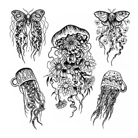 All the jelly, I’m ready 🤗🍓🌸🥰☕️💝 Available jellyfish flash, anyone interested in these wanna do designs? #jellyfishtattoo #jellyfishart #flashart #tattoodesigns Goth Jellyfish Tattoo, Butterfly Tattoo Template, Pottery Decals, Sleeve Inspiration, Jellyfish Drawing, Pretty Hand Tattoos, Jellyfish Tattoo, Jellyfish Art, Tattoo Templates