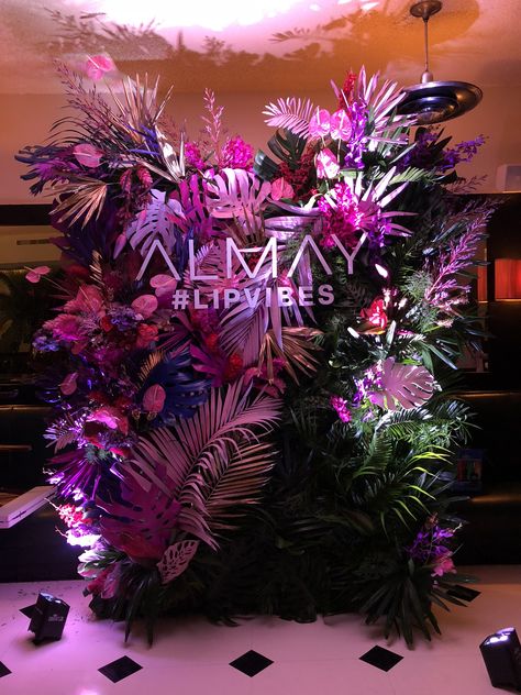 Opt for a bold, branded photo moment for your next media event ✨ #bfloralnyc #almay #lipvibes Havana Nights Party Theme, Tropical Garden Party, Prom Planning, Havana Nights Party, Photo Moment, Media Event, Selfie Wall, Floral Backdrop, Backdrop Design