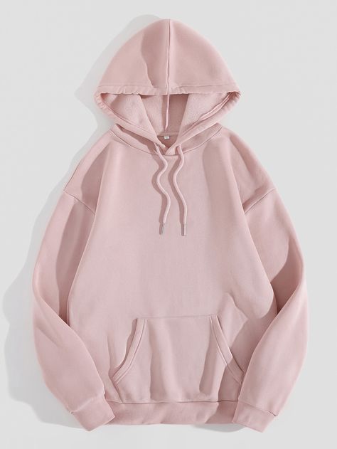 Rosa Pálido Casual Collar manga larga Tela Liso Pullovers Embellished Elástico Ligero Otoño/Invierno Street Mode, Rose Clothing, Plus Size Pullover, Thermal Hoodie, Loose Hoodie, Lined Hoodie, Style Noir, Drawstring Hoodie, Pink Hoodie