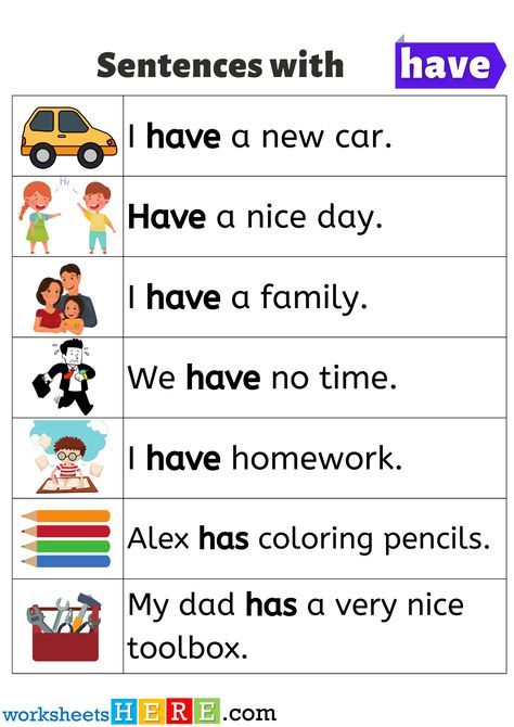 Sentences with Have, Example Sentences with Have Pictures PDF Worksheet For Kids - WorksheetsHere.com Have Sentences, Comprehension Kindergarten, Common App Essay, Reading Comprehension Kindergarten, Coloring Pencils, Word Order, Worksheet For Kids, Writing Topics, Essay Help