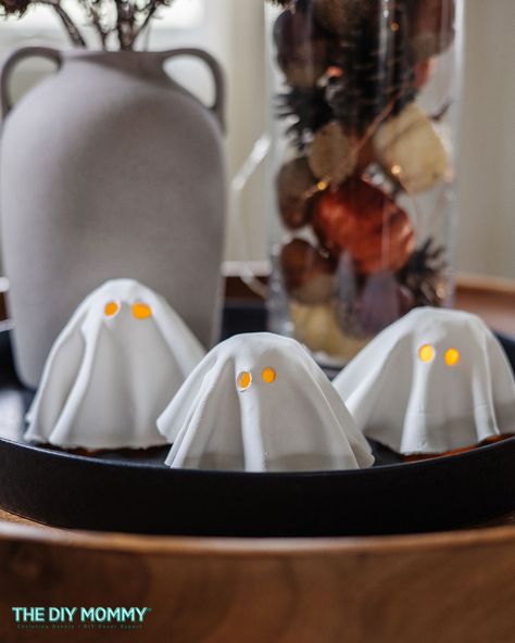 How to Make Adorable DIY Air Dry Clay Ghost Tea Light Covers | The DIY Mommy #HalloweenPin24 Air Dry Clay Ghost, Clay Ghost, Diy Mommy, Diy Air Dry Clay, Simple Diy, Dry Clay, Light Covers, Diy Halloween Decorations, Air Dry Clay