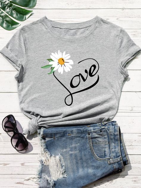 Feminine Shirts, Portraits Art, Womens Tops Dressy, Round Neck Top, Fall Clothes, Floral Letters, Short Sleeve Tunic, Womens Tops Summer, Fashion Materials