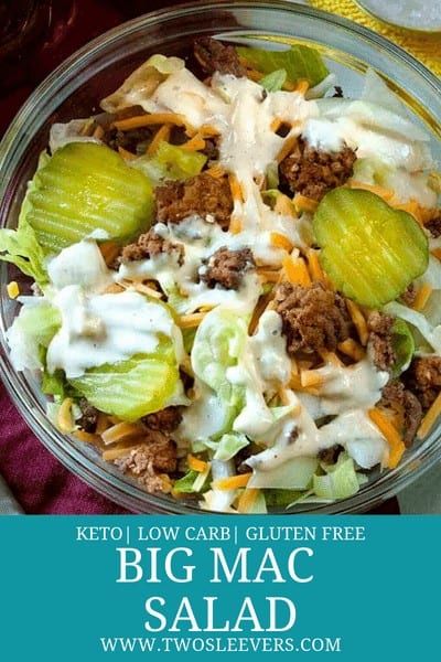 Big Mac Salad | Two Sleevers - Has a great recipe for big Mac sauce which could be used on bacon cheeseburgers. Signature Sauce Recipe, Big Mac Salad Keto, Low Carb Hamburger Recipes, Keto Big Mac Salad, Hamburger Salad, Keto Big Mac, Low Carb Fast Food, Big Mac Salat, Mac Salad Recipe