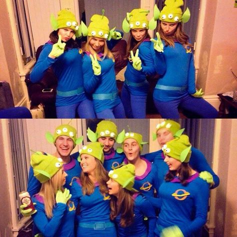 Toy Story's Little Green Men Pixar Halloween Costumes, Disney Group Costumes, Pixar Costume, Toy Story Alien Costume, Disfraz Toy Story, Disney Fancy Dress, Girl Group Halloween Costumes, Toy Story Costumes, Alien Costume