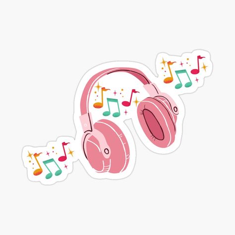 Music Stickers Aesthetic, Headphones Sticker, Vintage Aesthetic Stickers Printables, Music With Headphones, Cute Home Screen Wallpaper, Cute Home Screens, Drawing Ideas List, Red Bubble Stickers, Music Stickers