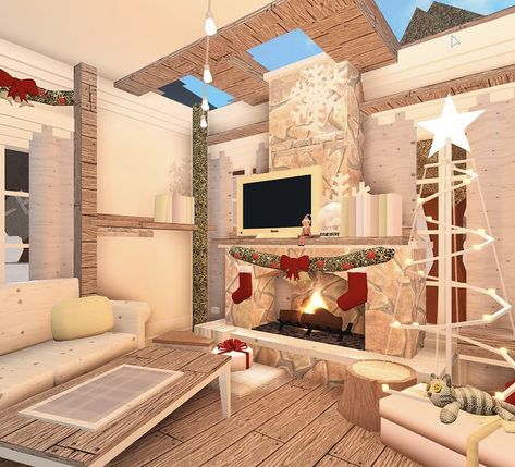 Christmas Bloxburg Color Schemes, Bloxburg Christmas Bathroom Ideas, Bloxburg Christmas Color Schemes, Bloxburg Christmas House Colors, Bloxburg Christmas Living Room Ideas, Bloxburg Winter House Interior, Bloxburg Winter Bedroom, Christmas Bloxburg Room Ideas, Bloxburg Bedroom Ideas Christmas