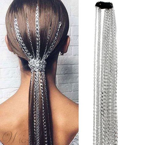 Silver Color Hair, Silver Hair Extensions, Color Hair Extensions, Long Silver Hair, Hair Extensions Clip, Hair Chain, Hair Extension Clips, Hair Chains, Bridal Wedding Hair