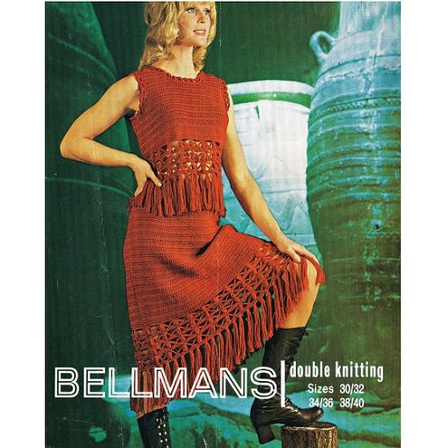 Crochet Dress Pattern Vintage 70s Crochet Top Pattern Crochet Hippie Dress Pattern, Skirt Pattern Crochet, Dress Pattern Vintage, 70s Crochet, Vintage Crochet Dresses, Ladies Knitting Patterns, Crochet Skirt Pattern, Crochet Bedspread Pattern, Vintage Crochet Patterns