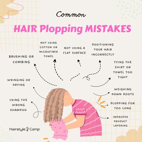 plopping hair mistake infographic Plop Hair With Tshirt, Plopping For Wavy Hair, Tshirt Plopping Curly Hair, Plopping Hair With Tshirt, Hair Plopping Before And After, Plopping Curly Hair Tshirt, Wavy Hair Plopping, Micro Plopping Curly Hair, How To Plop Hair With Tshirt